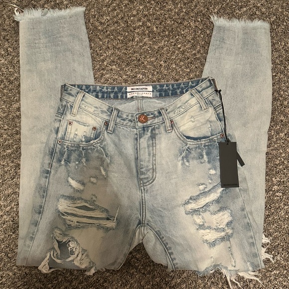 Free People - One Teaspoon Light Blue Distressed Boyfriend Jeans - Picture 4 of 5